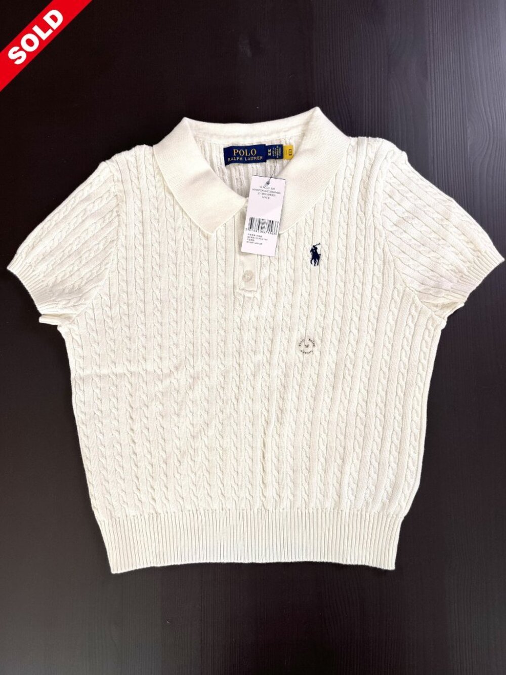 Ralph Lauren Medium Cable Knit Polo Button-up collar white cotton T Shirt